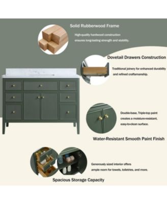 Fully Assembled 48" Freestanding Single Sink Bathroom Vanity with Solid Wood Construction and Engineered Marble Top