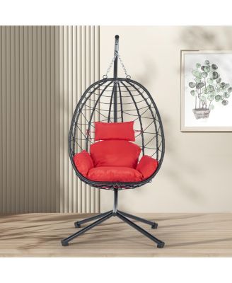 Egg Chair with Stand Indoor Outdoor Swing Chair Patio Wicker Hanging Egg Chair Hanging Basket Chair Hammock Chair with Stand for Bedroom Living Room Balcony