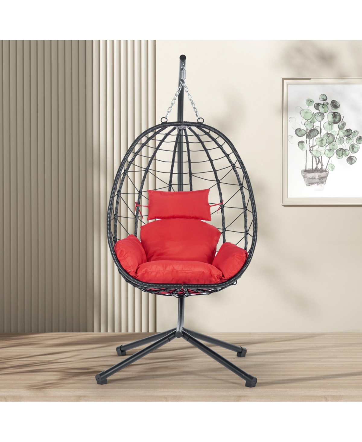 Egg Chair with Stand Indoor Outdoor Swing Chair Patio Wicker Hanging Egg Chair Hanging Basket Chair Hammock Chair with Stand for Bedroom Living Room B