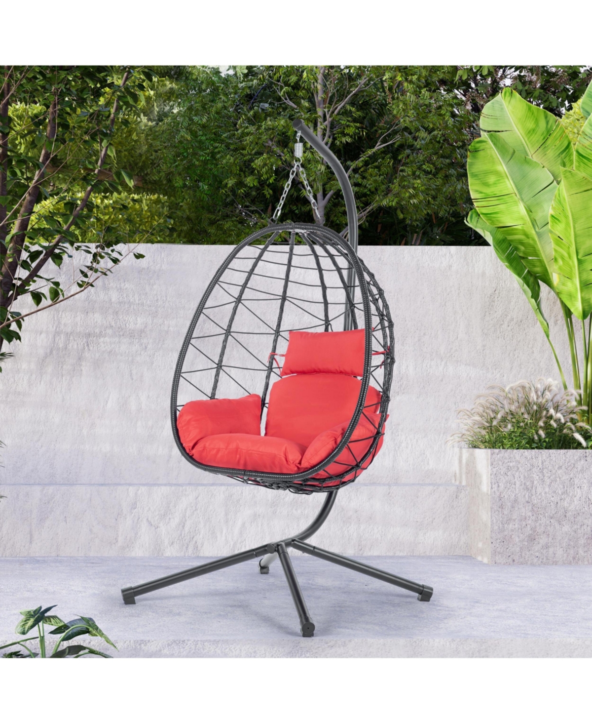 Egg Chair with Stand Indoor Outdoor Swing Chair Patio Wicker Hanging Egg Chair Hanging Basket Chair Hammock Chair with Stand for Bedroom Living Room B