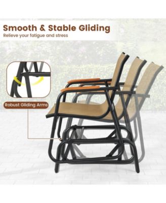 Patio Glider Chair Set of 2 with Curved Teak Armrests and Breathable Fabric Seat