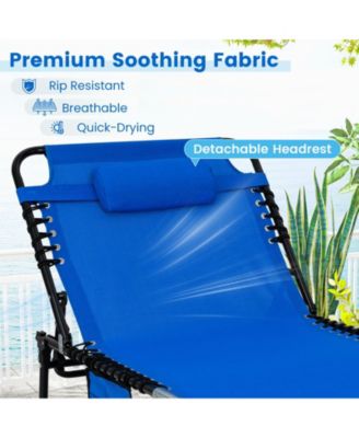 Oversize Folding Chaise Lounge w/ Adjustable Backrest Detachable Pillow Pocket