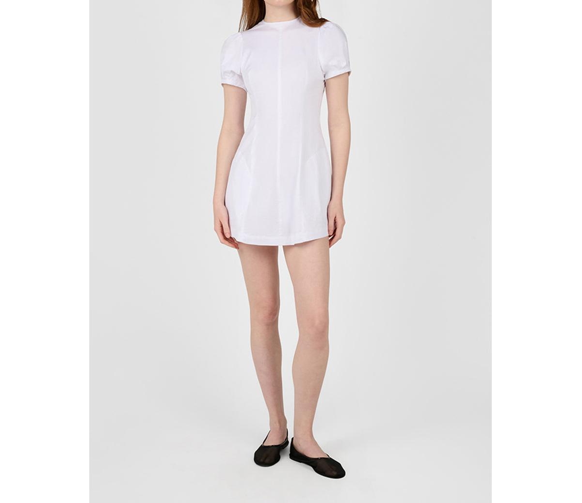 Puff Sleeve Peplum Mini Dress - WHITE