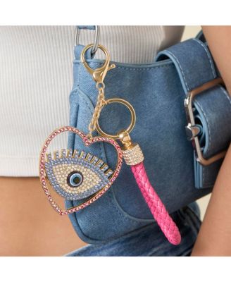 Evil Eye Heart Keychain with Pink Strap