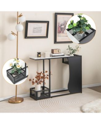 43.5 Inch Console Table with Plant Position and Faux Marble Top