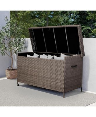 Outdoor Resin Willow Storage Box,With Soft Closure Lid And Wheels & UV/Rain Resistant,Brown