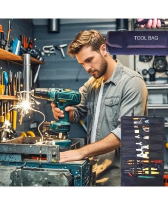 23 Pocket Tool Bag Roll Up for Men Birthday gifts, Portable Tool Storage with Zipper Pouch, Compact Small Toolbag for Handyman RV Owners, Father Day