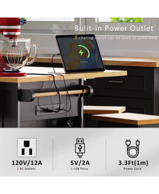 CASAINC 50" Kitchen Island With Drop Leaf, Power Outlet, Storage Racks, Rolling Cart on 5 Wheels (No Stools
