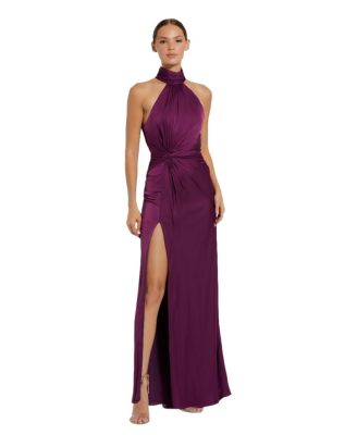Women's Open Back High Neck Side Ruched Gown
