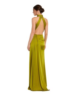 Women's Open Back High Neck Side Ruched Gown