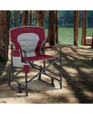 outdoor rocker camping chair with dual springs and padded back