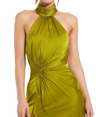 Women's Open Back High Neck Side Ruched Gown