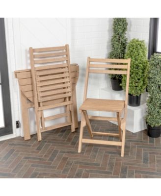 Cadiz Classic French Country 3-Piece Acacia Wood Half-Round Outdoor Folding Bistro Set