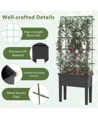 Raised Garden Bed Planter Box with Climbing Trellis Water Level Indicator