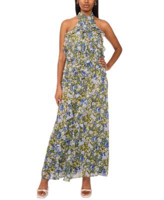 CeCe - Women's Sleeveless Halter-Neck Chiffon Maxi Dress