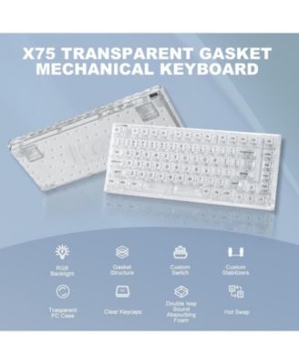 X75 82 Key Hot Swappable Mechanical Keyboard with Transparent Keycaps, 75% Layout Gasket Mount RGB Backlit Kailh Jellyfish Switch, Wired