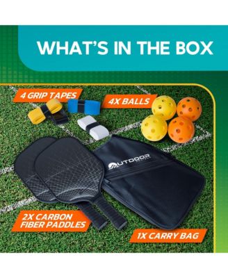 Outdoor Cruiser Pickleball Racket Set - Carbon Fiber USAPA Approved Lightweight Paddles with Polypropylene Honeycomb Core, Skill Levels, Includes 2 Rackets, a Sling Bag, 4 Balls, and 4 Grip Tapes