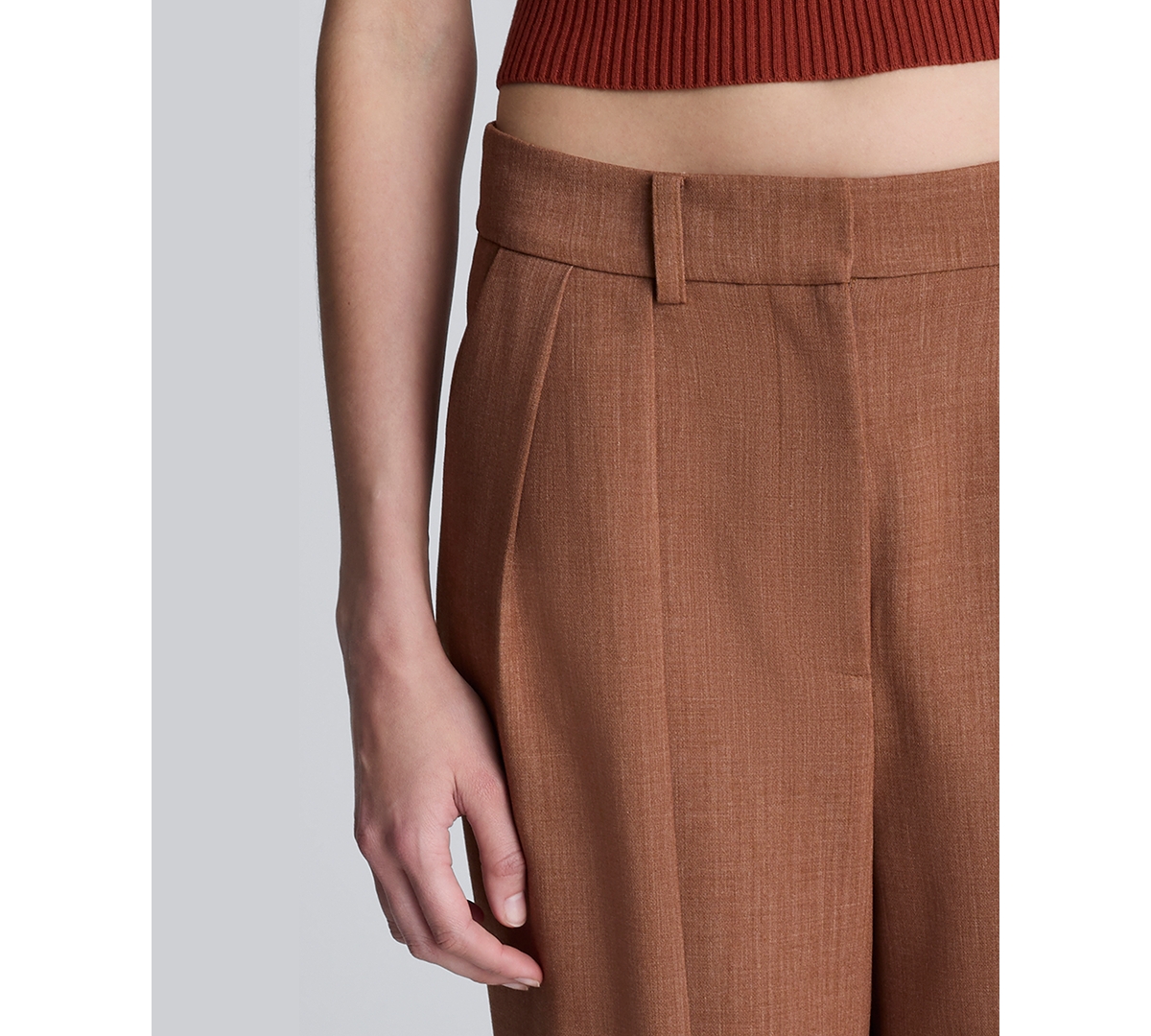 Kenneth Cole Melange High Rise Fly Front Double Pleat Wide Leg Pant In Brown