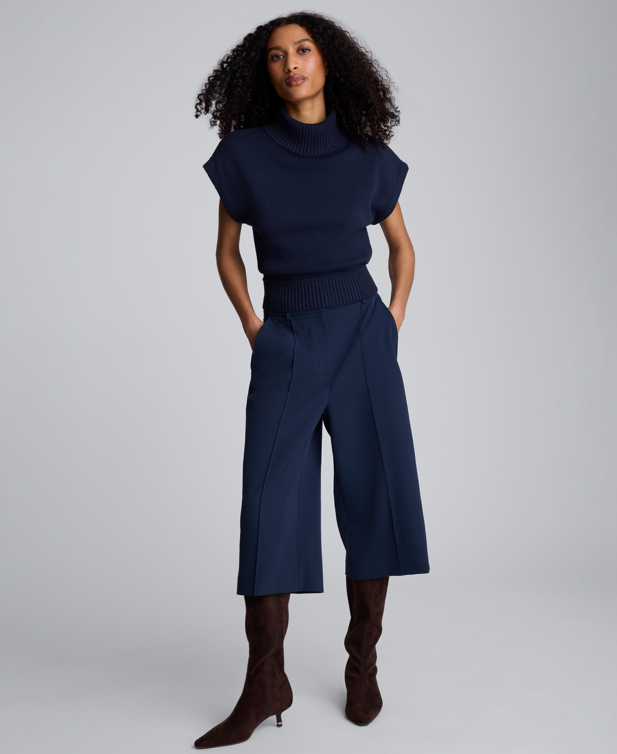 Kenneth Cole Women's High-rise Wide Leg Culottes Pants In Black