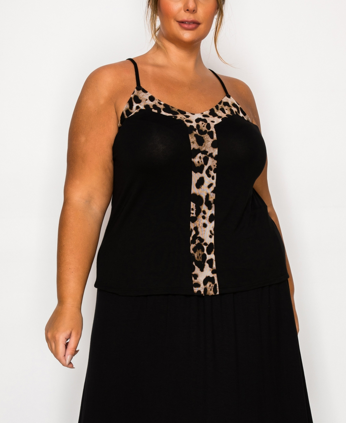 Coin 1804 Plus Size Leopard Mesh Rayon Mix Panel Cami Top In Multi