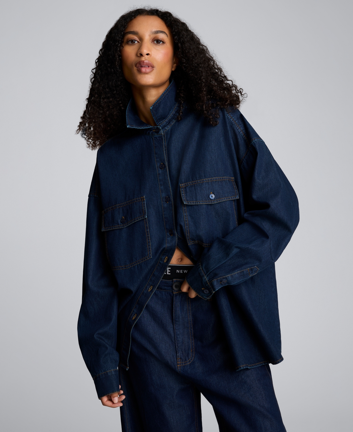 Kenneth Cole Women's Button Up Oversized Shirt