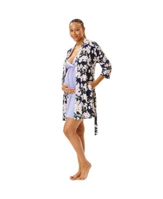 Maternity Motherhood Robe and Nursing Chemise Sleep Set with Baby Swaddle
