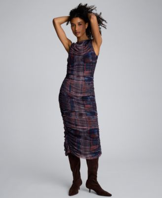 Women's Printed Ruched Midi Dress