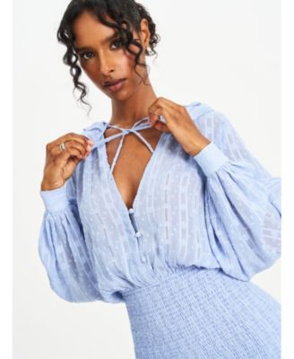 Women Zahari Blue Smock Bottom Balloon Sleeve Mini Dress