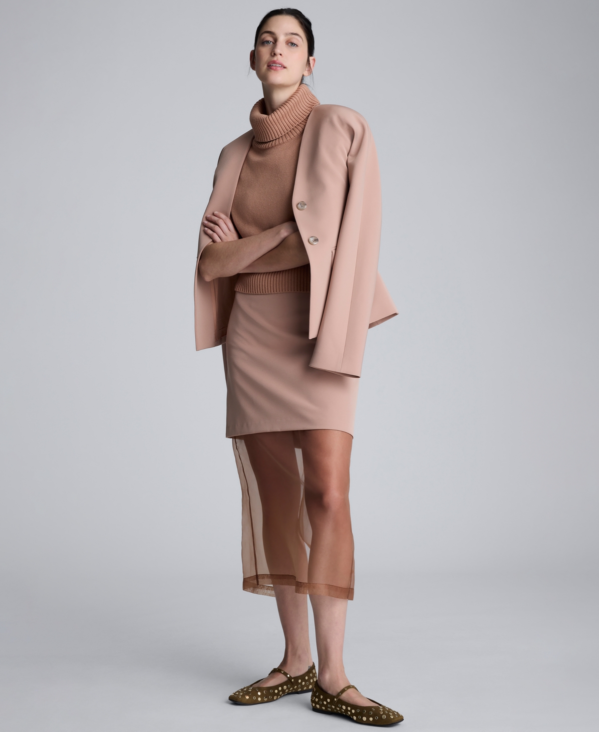 Kenneth Cole Sleeveless Mockneck Sweater With Shoulder Pads In Brown