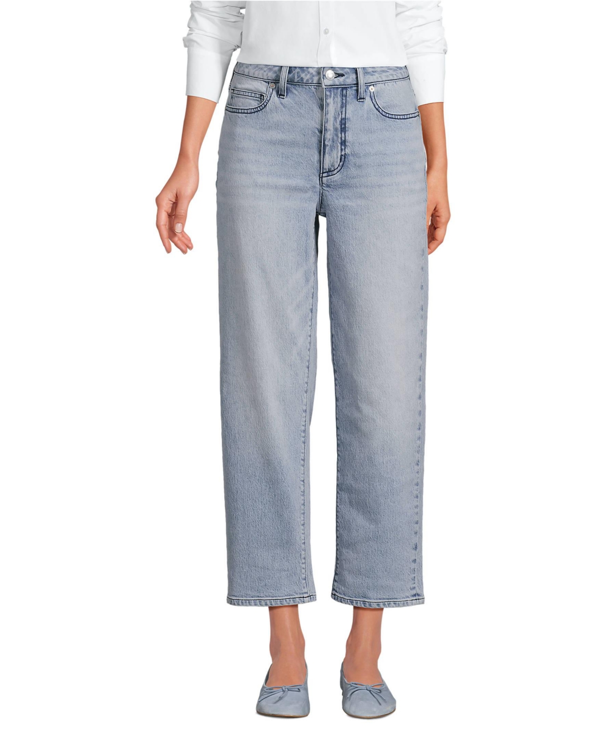 Women's Soft Denim Mid Rise Relaxed Straight Crop Jeans - Harlow blue wash