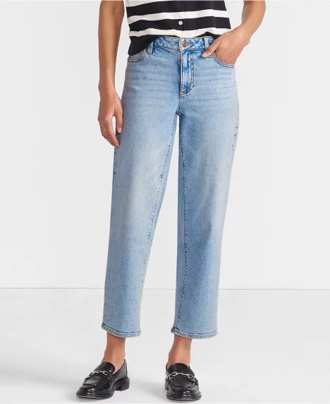 Petite Soft Denim Mid Rise Relaxed Straight Crop Jeans - Harlow blue wash