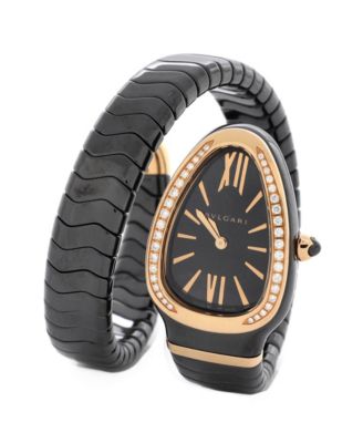 Serpenti Spiga Single Spiral Quartz Watch in Ceramic and Rose Gold with Diamond Bezel 23mm