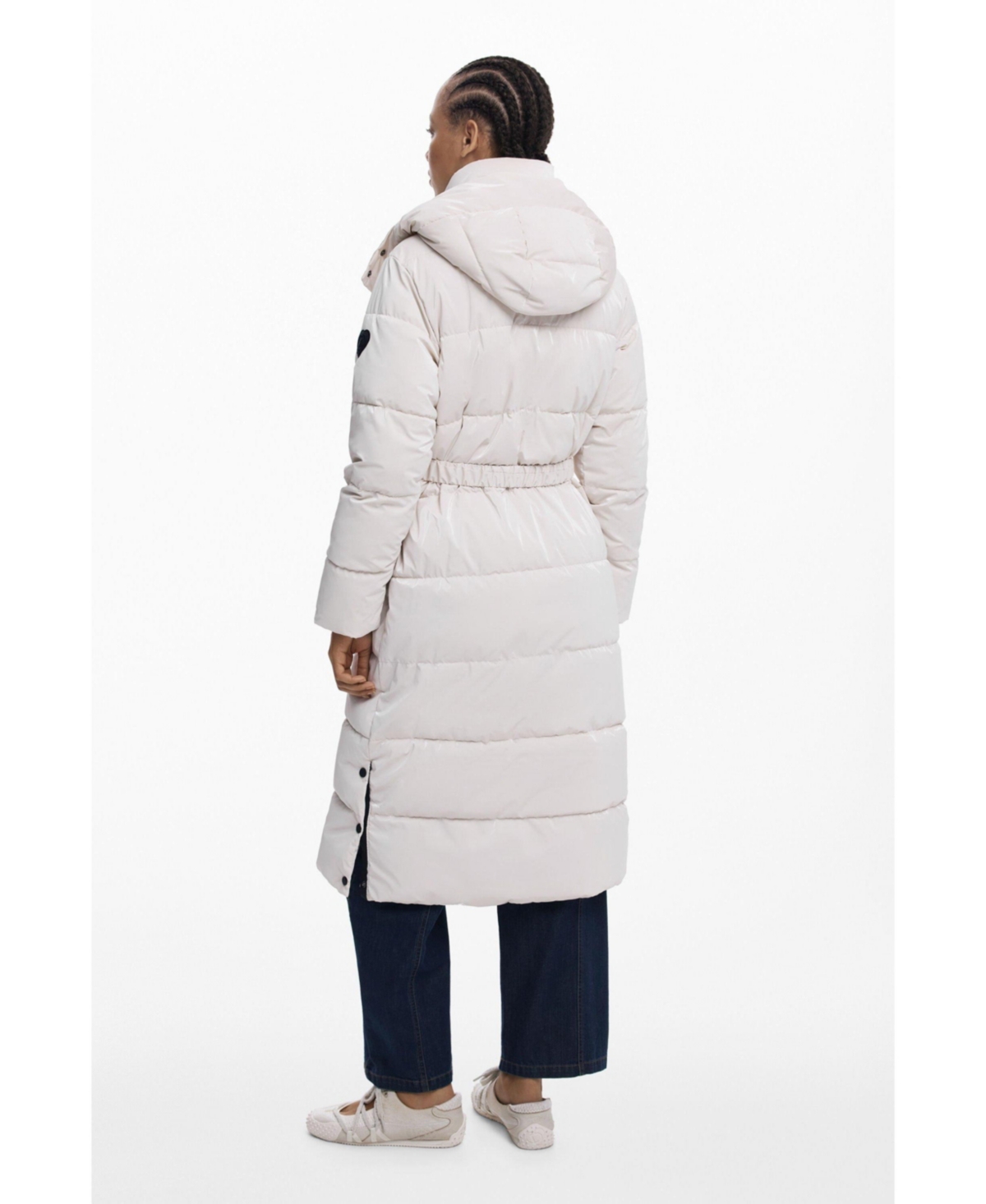 Desigual Quilted Puffer Longline Coat With Removable Hood In White