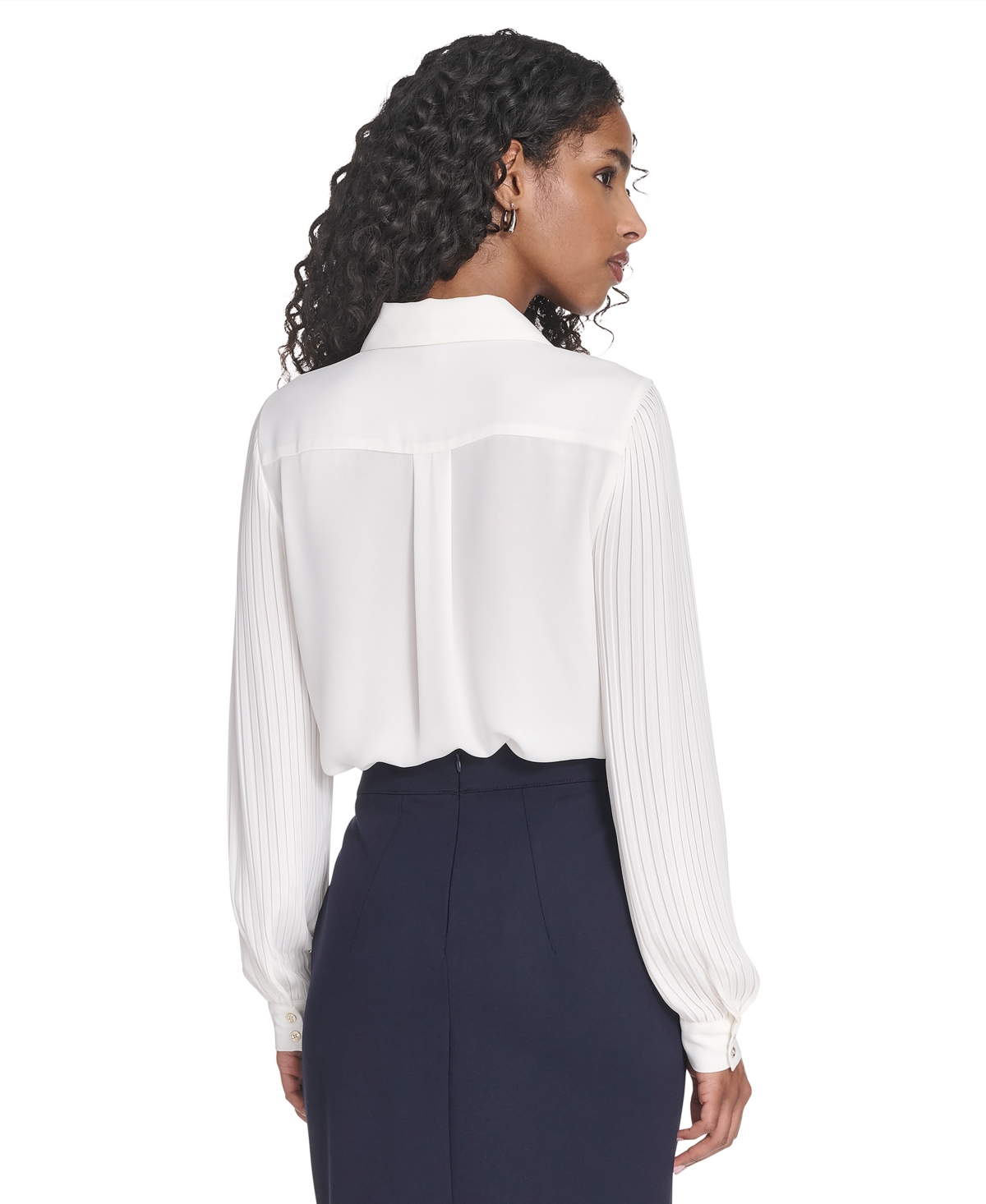 Tommy Hilfiger Women's Pleated Sleeve Button Up Blouse In White