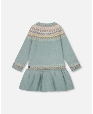 Girl Jacquard Sweater Dress with Ribbed Skirt Jade Green - Toddler|Child
