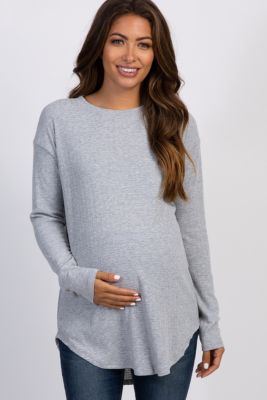 Maternity Black Long Sleeve Round Hem Textured Top