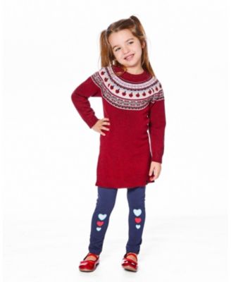 Toddler Girls Knit Dress Red with Apple Jacquard Yoke - Toddler|Child