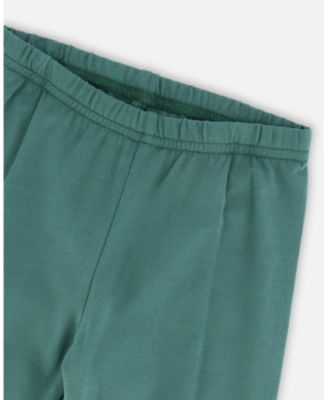 Big Girls Leggings Dark Green with Flower Print