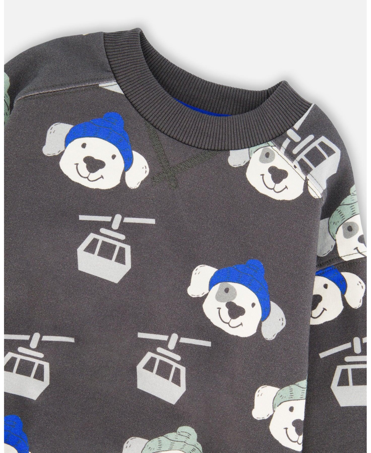 Deux par Baby Boy Fleece Pullover Sweatshirt Gray Dog Print
