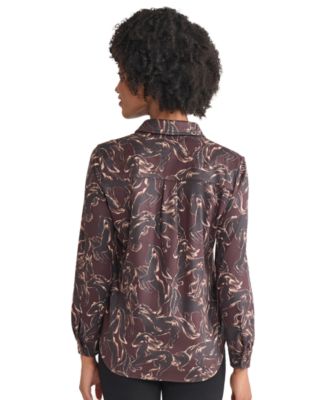 Women's Printed Long Sleeve Button Front Top