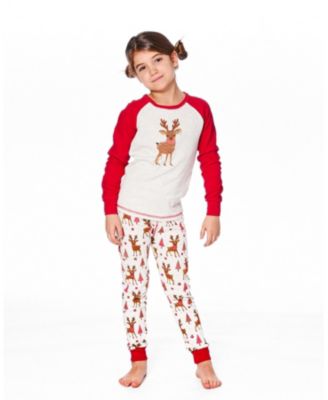 Baby Girl Cotton Two-Piece Pajamas Beige Girly Reindeer Print - Baby