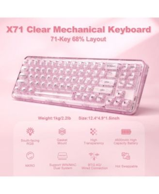 X71 Wireless Hot Swappable Transparent Mechanical Keyboard, 68% Layout, BT5.0/2.4G/USB-C Gasket Mount Wireless RGB Backlit for Windows/Mac