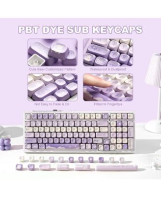 132 Keys MOA Keycaps, Dye-Sublimation PBT Custom Keycap Set, Cute Bear Customized Pattern Keycaps for MX Switches Mechanical Gaming Keyboard