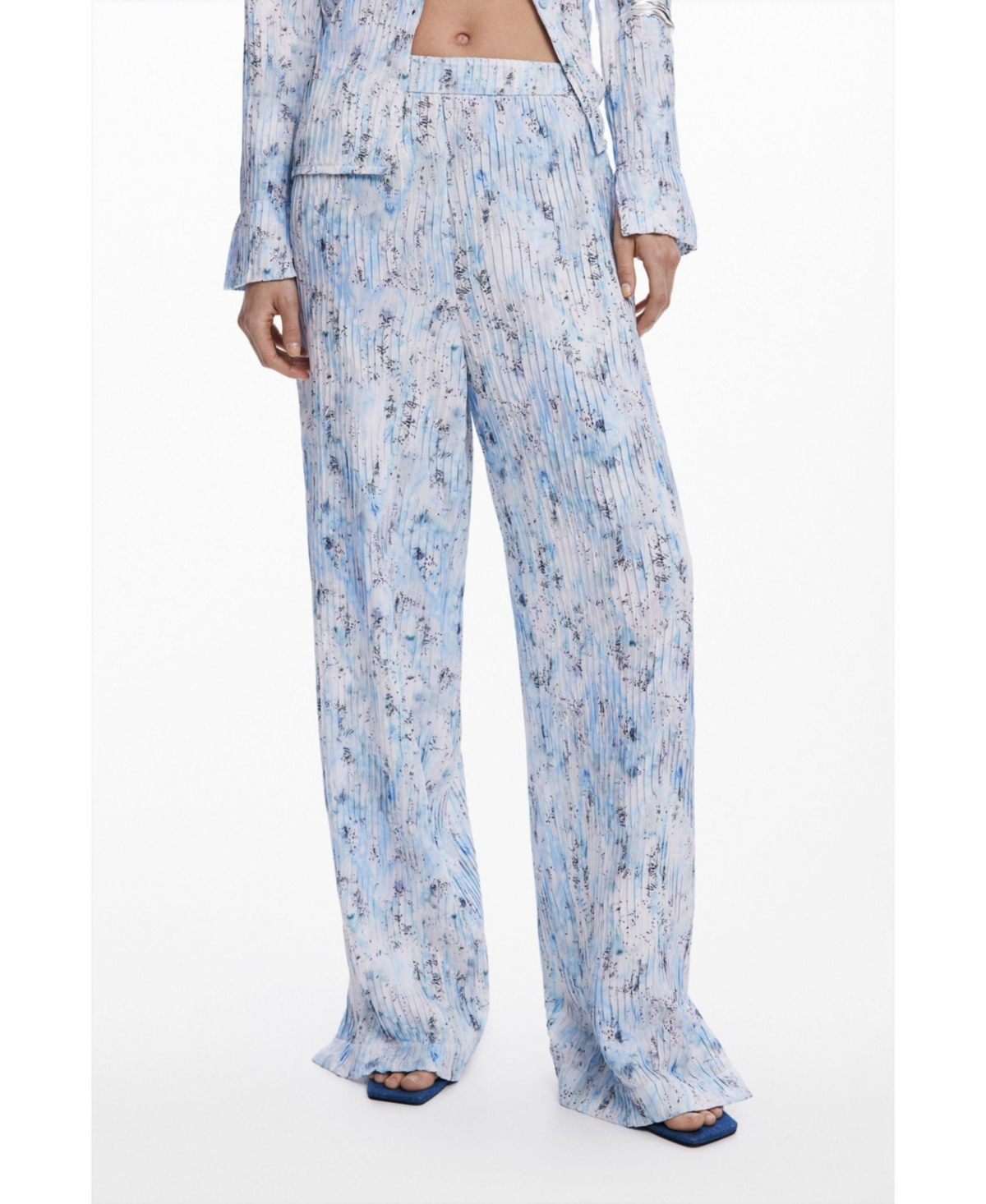 Desigual Pleated Pull-on Pants In Blue