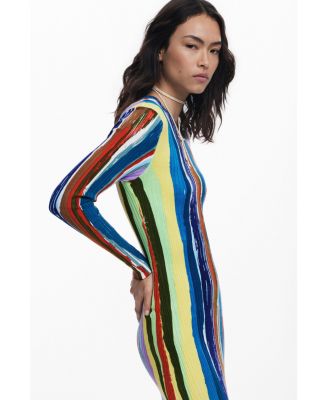 Women's Ribbed dress with colored stripes