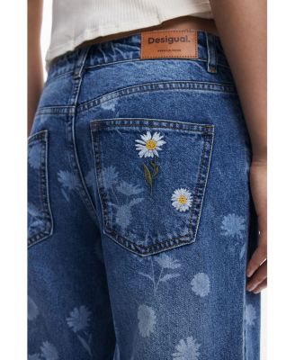 Women's Straight jeans with daisies