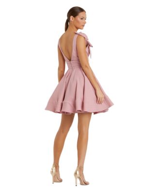 Women's Crepe Sleeveless V Neck Mini Dress With Bow