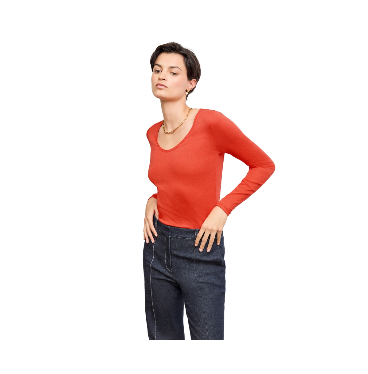 Women's Marcia T-Shirt - Ribbed Pima Cotton - Marmalade