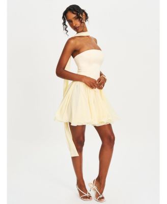 Women's Valentina Butter Yellow Boned Curve Edge Peplum Mini Dress