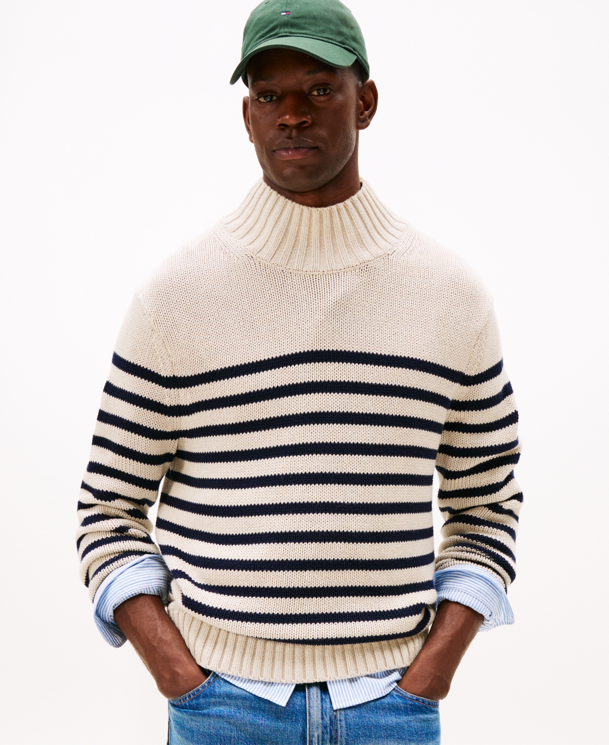 Tommy Hilfiger Men's Breton Stripe Mockneck Sweater